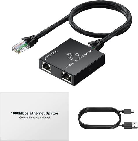 AUTOUTLET Ethernet Splitter 1 to 2, 1000Mbps RJ45 Gigabit Internet Splitter, Plug and Play, 1M USB Cable Powered Ethernet Switch 2 Port for Cat5/5e/6/7/8 Cable in Kuwait