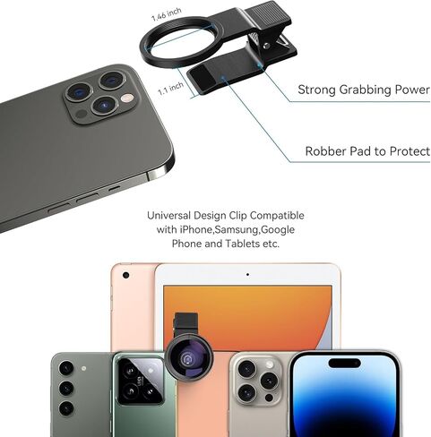 MIAO LAB 2-in-1 Phone Camera Lens Kit, 12.5X Macro + 0.45X Wide Angle (140°) Cell Phone Clip-on Lens for iPhone/Android, Includes Travel Bag in Saudi Arabia