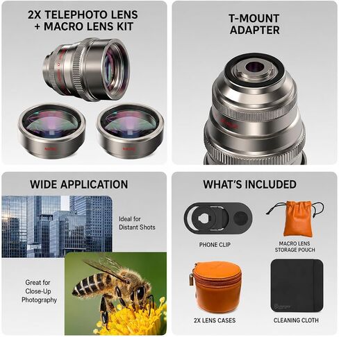 Fotorgear T‑Mount 2X Telephoto Lens + Macro Lens for iPhone 15/16/17 Pro Max & Samsung S24/S25 Ultra, High Clarity Phone Lens for Concert, Music Festival, Travel & Sports in Saudi Arabia