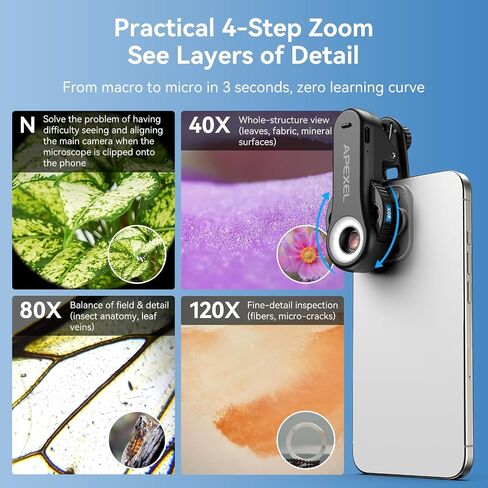 Evil Eye 40X-80X-120X Phone Microscope, Digital Microscope with CPL Filter, 16 LED, 8 UV LED, Wheel Design, Portable Microscope with Universal Clip, Ideal for iPhone 17/16/15/14/13, Samsung & Android in Kuwait
