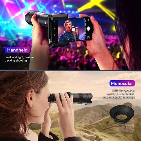 عدسة APEXEL 36X Telephoto لأجهزة iPhone وAndroid، ومجموعة عدسات كاميرا iPhone | طقم عدسات تركيز يدوي 36X ثابتة مع حامل ثلاثي القوائم وحامل هاتف ومنظار عين للطيور والرياضة ومشاهدة المناظر الطبيعية in Kuwait