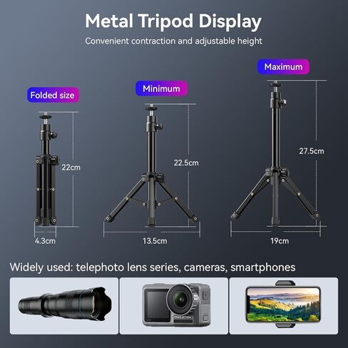 عدسة APEXEL 36X Telephoto لأجهزة iPhone وAndroid، ومجموعة عدسات كاميرا iPhone | طقم عدسات تركيز يدوي 36X ثابتة مع حامل ثلاثي القوائم وحامل هاتف ومنظار عين للطيور والرياضة ومشاهدة المناظر الطبيعية in Kuwait