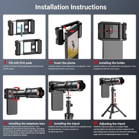 عدسة APEXEL 36X Telephoto لأجهزة iPhone وAndroid، ومجموعة عدسات كاميرا iPhone | طقم عدسات تركيز يدوي 36X ثابتة مع حامل ثلاثي القوائم وحامل هاتف ومنظار عين للطيور والرياضة ومشاهدة المناظر الطبيعية in Kuwait