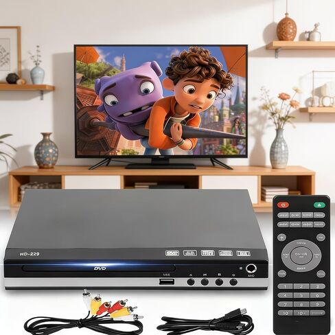 DVD Player for TV Home CD Player with Remote 1080P HD Compact Player All Region Free HDMI and RCA Cables USB Input, Support Monitor and Projector, New & Old TVs in Saudi Arabia