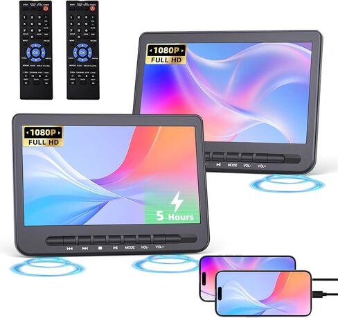 10.5" Car DVD Player Dual Screen 1080P HDMI Input, Rechargeable,2 Brackets | FELEMAN Dual Portable DVD Player for Car Play A Same or Two Different Movies, 5-Hour Rechargeable, Support USB, Region Free in Saudi Arabia