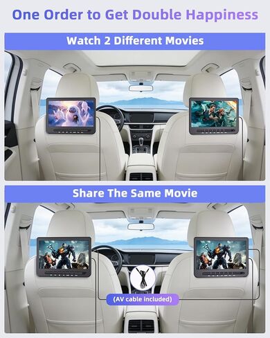 10.5" Car DVD Player Dual Screen 1080P HDMI Input, Rechargeable,2 Brackets | FELEMAN Dual Portable DVD Player for Car Play A Same or Two Different Movies, 5-Hour Rechargeable, Support USB, Region Free in Saudi Arabia