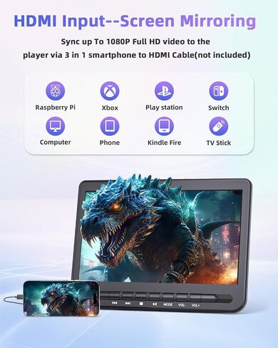 10.5" Car DVD Player Dual Screen 1080P HDMI Input, Rechargeable,2 Brackets | FELEMAN Dual Portable DVD Player for Car Play A Same or Two Different Movies, 5-Hour Rechargeable, Support USB, Region Free in Saudi Arabia