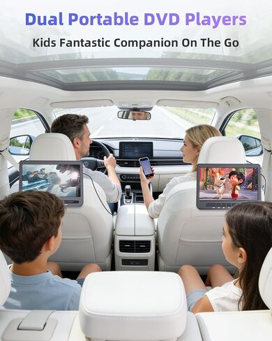 10.5" Car DVD Player Dual Screen 1080P HDMI Input, Rechargeable,2 Brackets | FELEMAN Dual Portable DVD Player for Car Play A Same or Two Different Movies, 5-Hour Rechargeable, Support USB, Region Free in Saudi Arabia