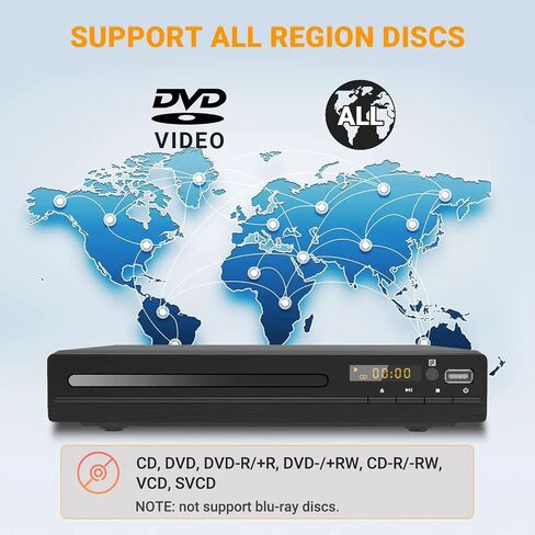DVD Player for TV Home CD Player with Remote 1080P HD Compact Player All Region Free HDMI and RCA Cables USB Input, Support Monitor and Projector, New & Old TVs in Saudi Arabia