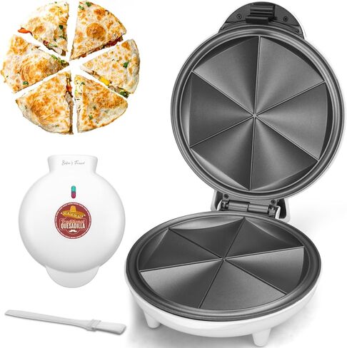 Baker's Friend Electric Quesadilla Maker with Extra Stuffing Design, 9.5 Inch with Easy Slice 6 Wedge, Non Stick Surface, Non-Slip Feet, Grilled Cheese Maker Machine, White in Saudi Arabia