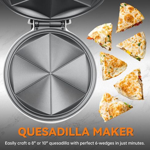 Baker's Friend Electric Quesadilla Maker with Extra Stuffing Design, 9.5 Inch with Easy Slice 6 Wedge, Non Stick Surface, Non-Slip Feet, Grilled Cheese Maker Machine, White in Saudi Arabia