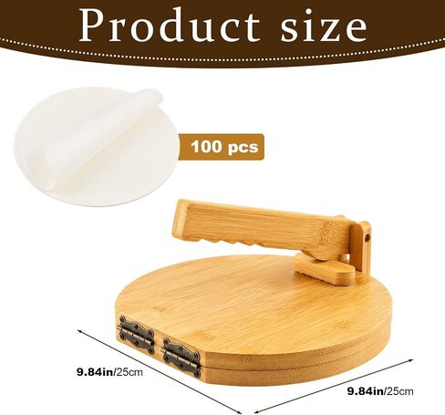 10 Inch Bamboo Round Tortilla Press Set, Mexican Tortilla Maker with 100 Parchment Papers and Rolling pin, Homemade Corn&Flour Flatbread Press for Mexican Tacos, Roti, Patacones in Saudi Arabia