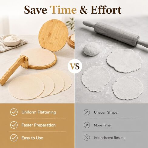 10 Inch Bamboo Round Tortilla Press Set, Mexican Tortilla Maker with 100 Parchment Papers and Rolling pin, Homemade Corn&Flour Flatbread Press for Mexican Tacos, Roti, Patacones in Saudi Arabia
