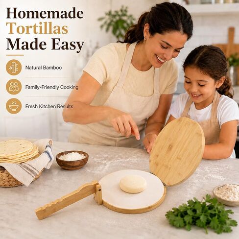 10 Inch Bamboo Round Tortilla Press Set, Mexican Tortilla Maker with 100 Parchment Papers and Rolling pin, Homemade Corn&Flour Flatbread Press for Mexican Tacos, Roti, Patacones in Saudi Arabia