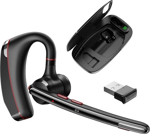 Bluetooth Headset V5.3, Wireless Headset with Dual Noise-Canceling Mics, Portable Charging Case, 300H Standby Time, Hands Free Headphones for PC/Cell Phones, Trucker/Office/Work in Kuwait