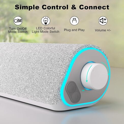 SOULION Bluetooth Computer Speakers for Desktop Monitor PC USB Powered | USB Powered & 3.5mm, Colorful LED Lights, Switch Button Clear & Rich Sound, Breathable Cloth,Surround Soundbar in Saudi Arabia