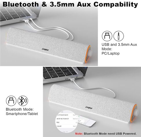 SOULION Bluetooth Computer Speakers for Desktop Monitor PC USB Powered | USB Powered & 3.5mm, Colorful LED Lights, Switch Button Clear & Rich Sound, Breathable Cloth,Surround Soundbar in Saudi Arabia