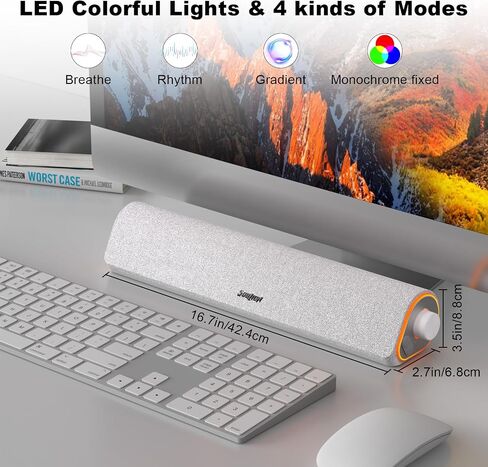 SOULION Bluetooth Computer Speakers for Desktop Monitor PC USB Powered | USB Powered & 3.5mm, Colorful LED Lights, Switch Button Clear & Rich Sound, Breathable Cloth,Surround Soundbar in Saudi Arabia