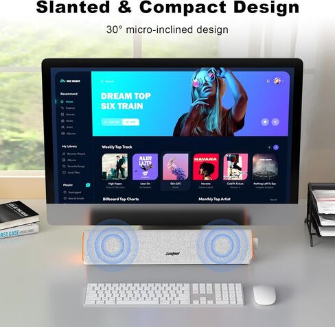 SOULION Bluetooth Computer Speakers for Desktop Monitor PC USB Powered | USB Powered & 3.5mm, Colorful LED Lights, Switch Button Clear & Rich Sound, Breathable Cloth,Surround Soundbar in Saudi Arabia