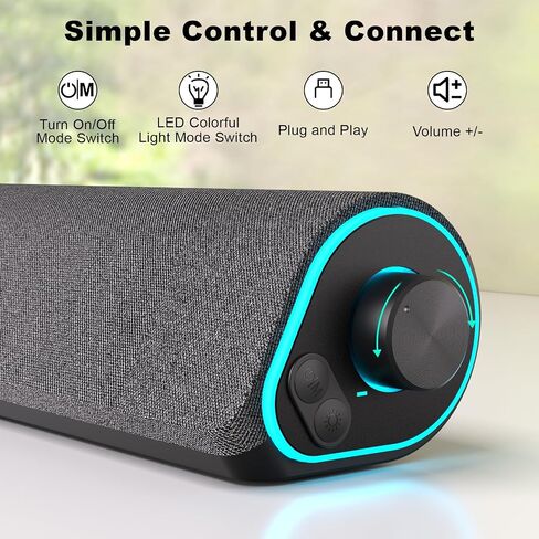 سماعات كمبيوتر بلوتوث من SOULION لشاشة سطح المكتب تعمل بمنفذ USB | يعمل بمنفذ USB مقاس 3.5 ملم، وأضواء LED ملونة، وزر تشغيل، وصوت واضح وغني، وقماش قابل للتنفس، ومكبر صوت محيطي in Kuwait