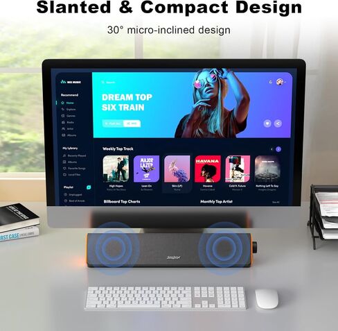 سماعات كمبيوتر بلوتوث من SOULION لشاشة سطح المكتب تعمل بمنفذ USB | يعمل بمنفذ USB مقاس 3.5 ملم، وأضواء LED ملونة، وزر تشغيل، وصوت واضح وغني، وقماش قابل للتنفس، ومكبر صوت محيطي in Kuwait