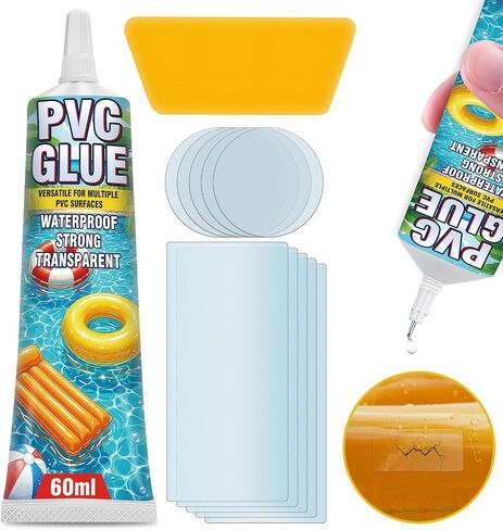 Air Mattress Patch Kit, 60 ml, Waterproof PVC Glue and Vinyl Patches | For inflatable mattresses, pools, boats, kayaks and rafts, for repairing punctures, tears and leaks in Saudi Arabia