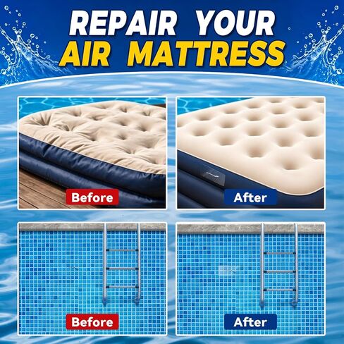 Air Mattress Patch Kit, 60 ml, Waterproof PVC Glue and Vinyl Patches | For inflatable mattresses, pools, boats, kayaks and rafts, for repairing punctures, tears and leaks in Saudi Arabia