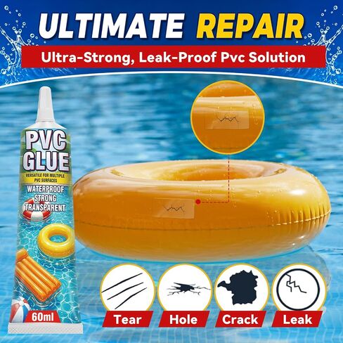 Air Mattress Patch Kit, 60 ml, Waterproof PVC Glue and Vinyl Patches | For inflatable mattresses, pools, boats, kayaks and rafts, for repairing punctures, tears and leaks in Saudi Arabia