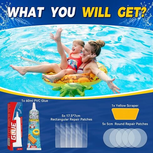 Air Mattress Patch Kit, 60 ml, Waterproof PVC Glue and Vinyl Patches | For inflatable mattresses, pools, boats, kayaks and rafts, for repairing punctures, tears and leaks in Saudi Arabia