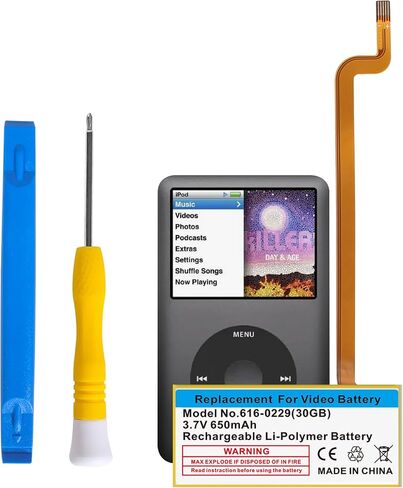 616-0232 Battery, 650mAh Li-Ion Replacement Battery for iPod 5th 6th 7th Generation Model A1136 A1238 6th-80GB 6.5th-120GB 160GB-5th 30GB with Repair Tools in Saudi Arabia