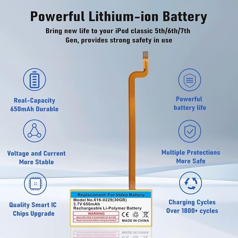 616-0232 Battery, 650mAh Li-Ion Replacement Battery for iPod 5th 6th 7th Generation Model A1136 A1238 6th-80GB 6.5th-120GB 160GB-5th 30GB with Repair Tools in Saudi Arabia