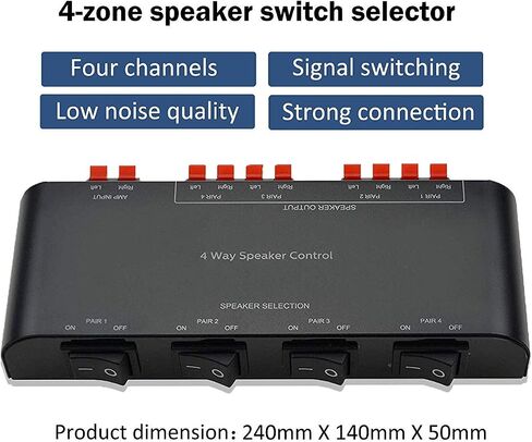 4-Channel Speaker Switcher Selector Box with Terminal Claps 200W RMS Max 100W Switchable, Black in Saudi Arabia