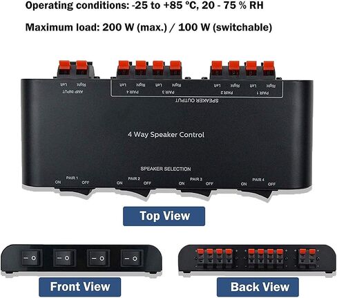 4-Channel Speaker Switcher Selector Box with Terminal Claps 200W RMS Max 100W Switchable, Black in Saudi Arabia
