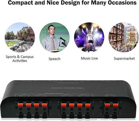 4-Channel Speaker Switcher Selector Box with Terminal Claps 200W RMS Max 100W Switchable, Black in Saudi Arabia