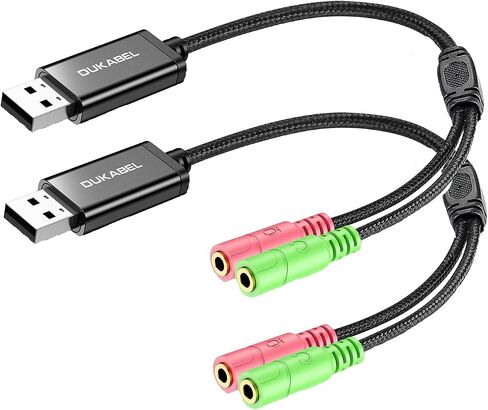 DUKABEL USB Audio Adapter with 3.5mm Jack External USB Sound Adapter - 30CM | USB External Stereo Sound Card with 3.5mm Earphone and Microphone for PS4, PS5, Windows, Mac, Linux, Plug and Play in Saudi Arabia