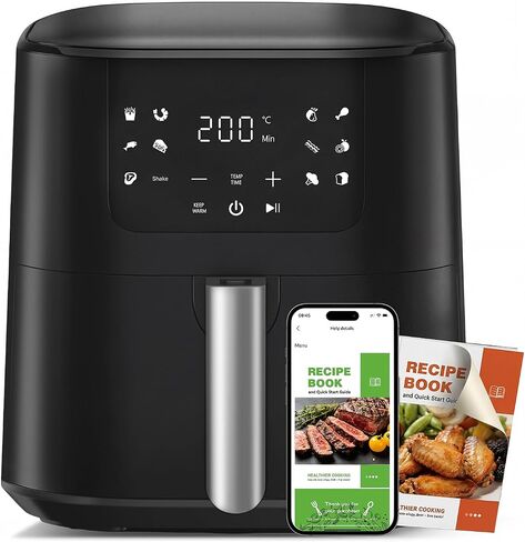 Qido Air Fryer, 5.28 QT Square Airfryer, 400°F Fast Heating Air Fryers Oven with One-Touch Presets, Auto-Off, Dishwasher-Safe Nonstick Basket, Multiple 8 in 1 Function, Black in Saudi Arabia