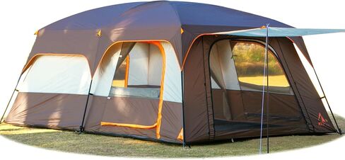 KTT Extra Large Tent 8-10-12-14 Person(A),Family Cabin Tents,2 Rooms,3 Doors and 3 Windows with Mesh,Straight Wall,Waterproof,Double Layer,Big Tent for Outdoor,Picnic,Camping,Family Gathering in Kuwait