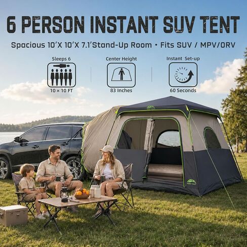 Happy Travel SUV Tents for Camping, 6 Person Instant Car Tent with Rainfly | 60 Seconds Easy Setup Pop up Tent, Waterproof Car Tailgate Tent, Cabin Tent with Expandable Carry Bag, 10'W X 10'L X 7.1'H in Kuwait