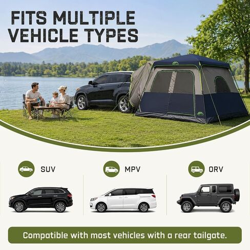 Happy Travel SUV Tents for Camping, 6 Person Instant Car Tent with Rainfly | 60 Seconds Easy Setup Pop up Tent, Waterproof Car Tailgate Tent, Cabin Tent with Expandable Carry Bag, 10'W X 10'L X 7.1'H in Kuwait