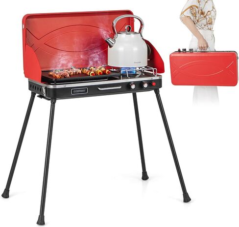 Happygrill Portable Charcoal Grill with Detachable Legs & Adjustable Grate | Outdoor Gas Grill with Removable Leg Stand, Roast Grill, Dual Control Knobs, Wind Guards for Camping BBQ in Saudi Arabia
