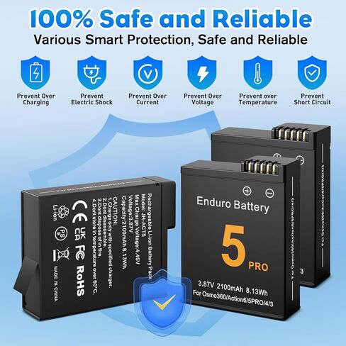 YDW Osmo 360 Battery(2 Packs) with 27W Fast Intelligent Bi-Directional Charging Hub Compatible with DJI Osmo 360/Action 6/Action 5 Pro/Action 4/Action 3 w/LCD Display Shows Battery SOC in Saudi Arabia