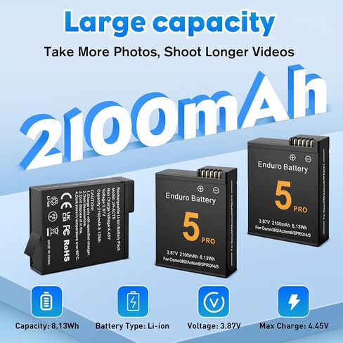 YDW Osmo 360 Battery(2 Packs) with 27W Fast Intelligent Bi-Directional Charging Hub Compatible with DJI Osmo 360/Action 6/Action 5 Pro/Action 4/Action 3 w/LCD Display Shows Battery SOC in Saudi Arabia