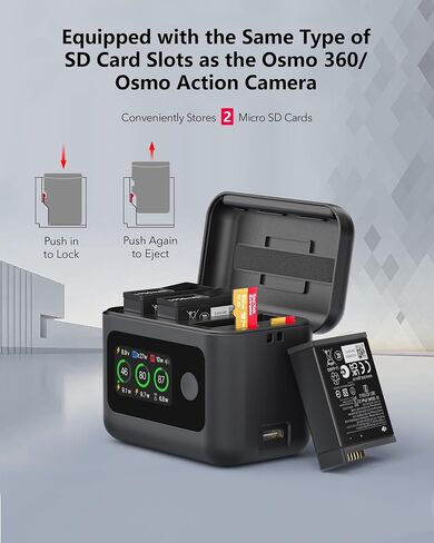 YDW Osmo 360 Battery(2 Packs) with 27W Fast Intelligent Bi-Directional Charging Hub Compatible with DJI Osmo 360/Action 6/Action 5 Pro/Action 4/Action 3 w/LCD Display Shows Battery SOC in Saudi Arabia