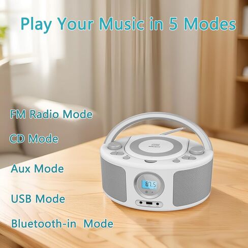 Portable CD Player Boombox with Bluetooth, Remote Control, FM Radio, USB MP3 Playback, CD-R/CD-RW Compatible, Radio CD Player,AC/Battery Powered in Saudi Arabia
