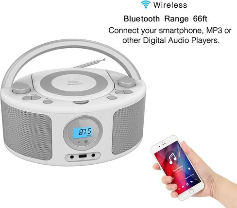 Portable CD Player Boombox with Bluetooth, Remote Control, FM Radio, USB MP3 Playback, CD-R/CD-RW Compatible, Radio CD Player,AC/Battery Powered in Saudi Arabia