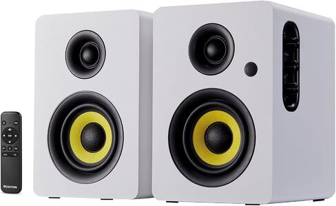 Sanyun SW206 80W 2.0 Active Bookshelf Speakers, Dual-Mode Creator & Music | 4" Carbon Fiber + 25mm Silk Dome, 24bit DAC, 6.35mm TRS Balanced + (Optical/Coaxial/AUX/USB/BT) Inputs, MDF, (Pair, White) in Saudi Arabia