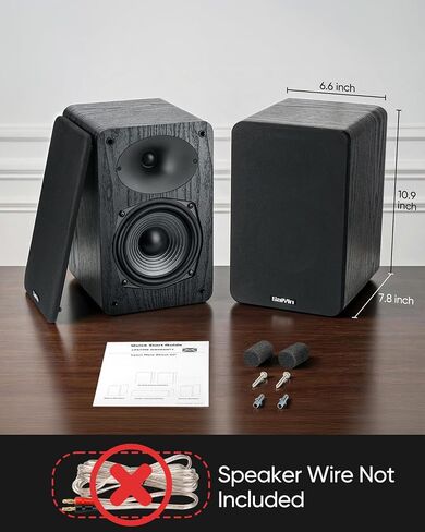 Saiyin 5.25" Woofer Passive Speaker, 50W x 2, 20mm Silk Dome Tweeter, 4 Ohm | Stereo Speakers with Enhanced Vocal Clarity, Passive Bookshelf Speakers for Home Audio, Receiver or Amplifier Required in Saudi Arabia