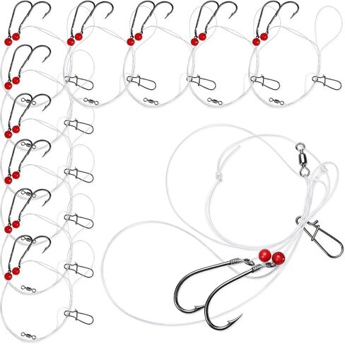 12 Pcs Sea Bass High Low Rigs Fishing Saltwater Surf Fishing Rigs Size 3/0 Bait Hook 60lb Heavy Duty 80lb Swivel Sinker Loop with Bait Beads for Fluke Porgy Snapper Croaker Trout Tautog Spot Pompano in Saudi Arabia