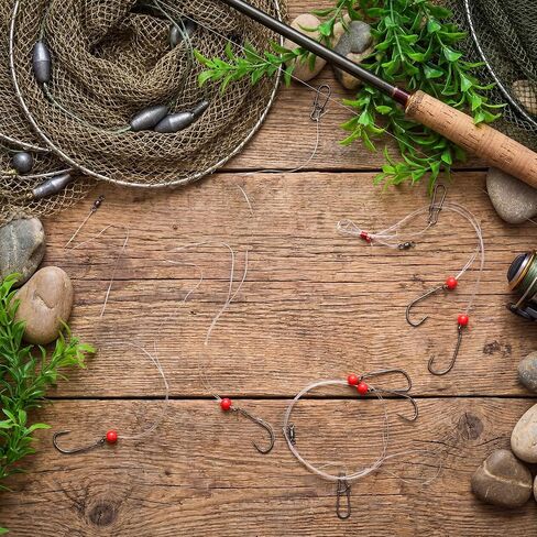 12 Pcs Sea Bass High Low Rigs Fishing Saltwater Surf Fishing Rigs Size 3/0 Bait Hook 60lb Heavy Duty 80lb Swivel Sinker Loop with Bait Beads for Fluke Porgy Snapper Croaker Trout Tautog Spot Pompano in Saudi Arabia
