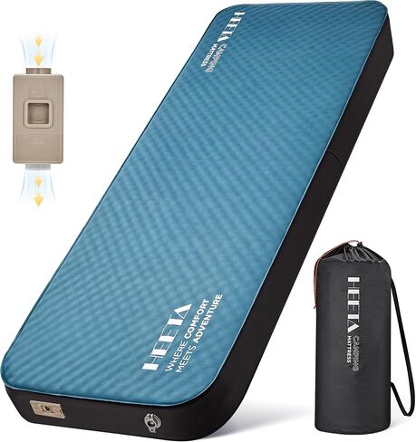 HEETA Self Inflating Sleeping Pad Mat Camping Mattress with Electric Pump | 4" Ultra Thick Memory Foam, 9.5 R-Value Insulated Air Matress, Easy to Inflate & Deflate for Camping Car Travel Tent Cot Bed in Saudi Arabia